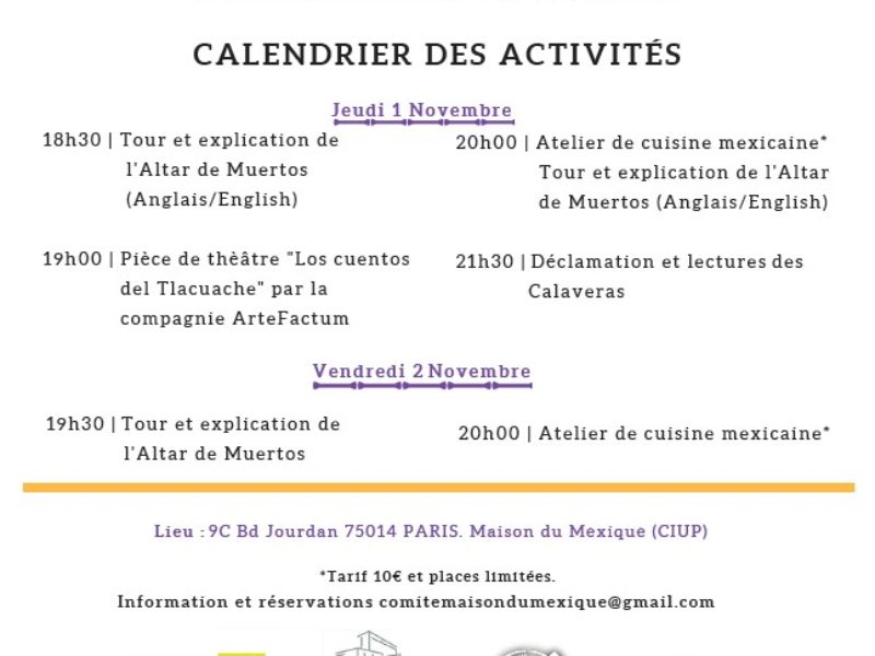 Día de Muertos à la Maison du Mexique, 1 et 2 novembre 2018 – à partir de 18h30