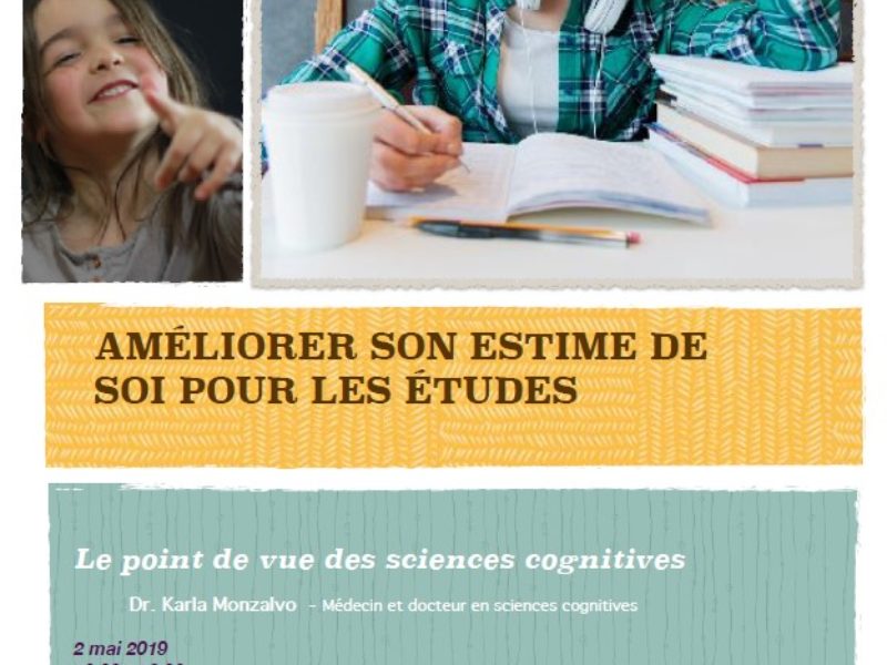 Atelier Améliorer son estime de soi pour les études, jeudi 2 mai 2019 – 19h30