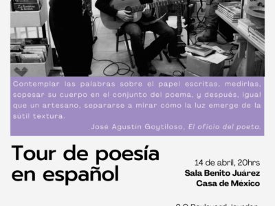 Tour de poesía en español, viernes 14 de abril – 20h