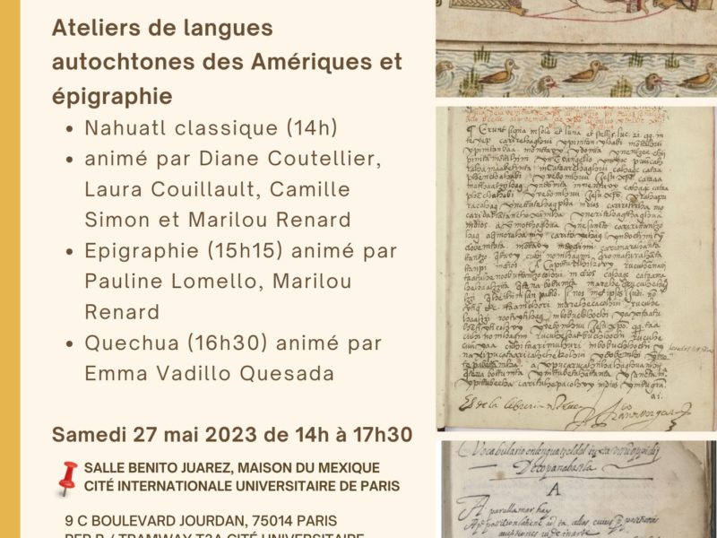 Atelier de langues autochtones des Amériques et épigraphie, samedi 27 mai – 14h
