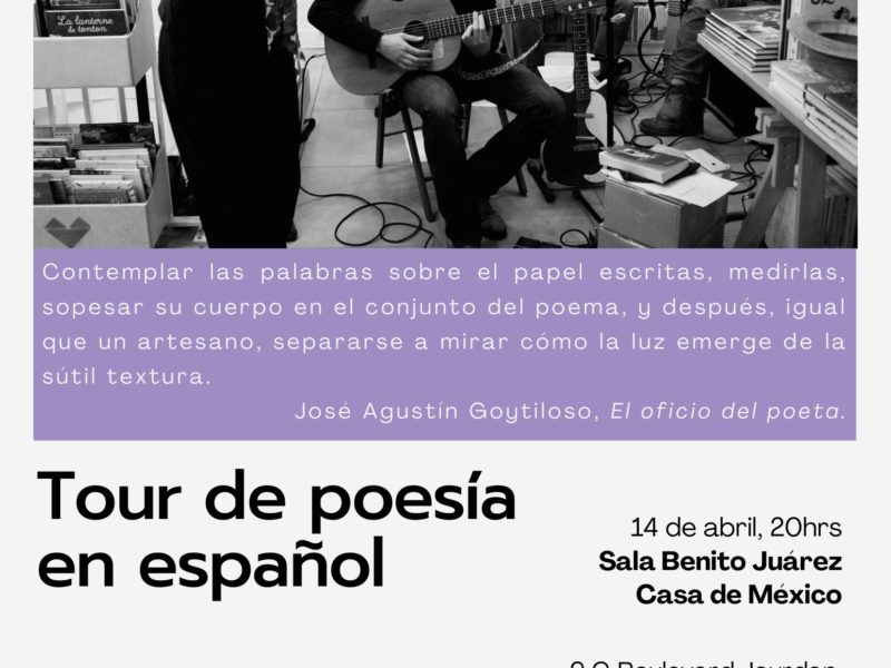 Tour de poesía en español, viernes 14 de abril – 20h